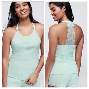 Betsey Johnson Mrs. Aqua Blue Lacy Tank Top Medium Rhinestone